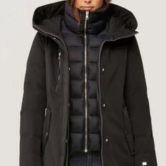 Soia & Kyo Sonny Navy slim-Fit Radiant Coat with Hood - Picture 1 of 5